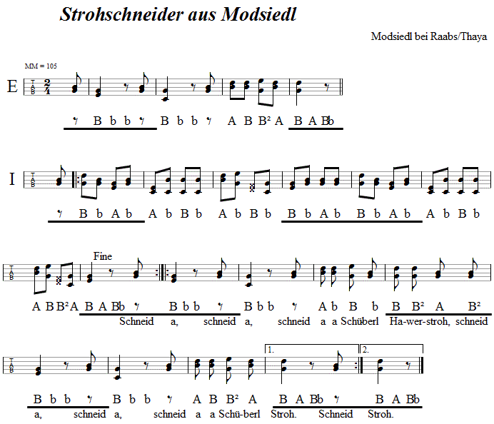 Strohschneider aus Modsiedl in Griffschrift fr Steirische Harmonika. 
Bitte klicken, um die Melodie zu hren.