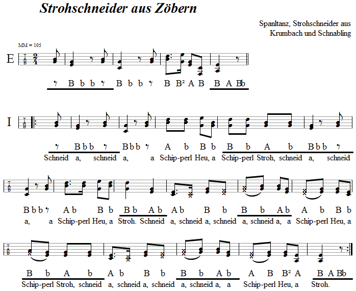 Strohschneider aus Zbern in Griffschrift fr Steirische Harmonika. 
Bitte klicken, um die Melodie zu hren.
