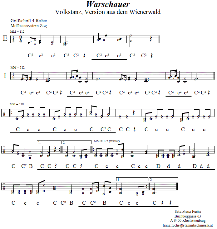 Warschauer in Griffschrift f�r steirische Harmonika. 
Bitte klicken, um die Melodie zu h�ren.