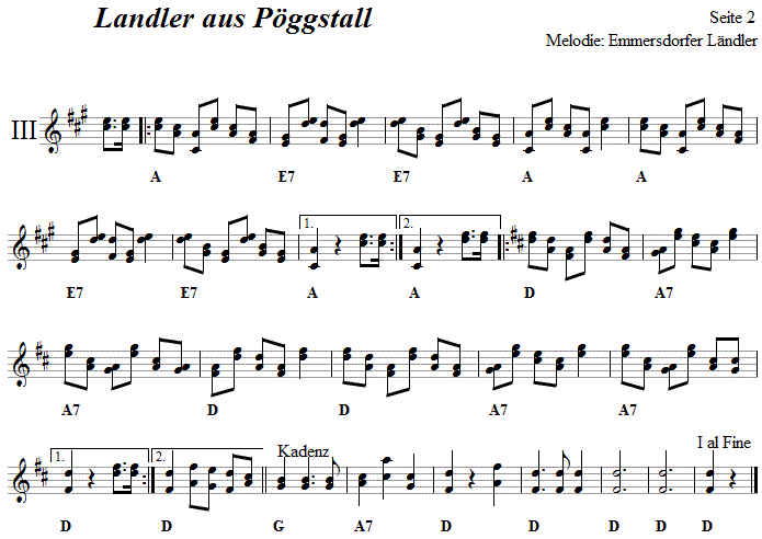 Landler ausPggstall, Seite 2,  in zweistimmigen Noten. 
Bitte klicken, um die Melodie zu hren.