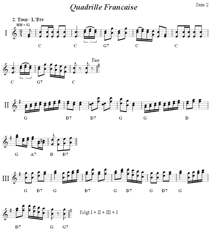 Quadrille Francaise aus Niedersterreich, Seite 2, in zweistimmigen Noten.
Bitte klicken, um die Melodie zu hren.