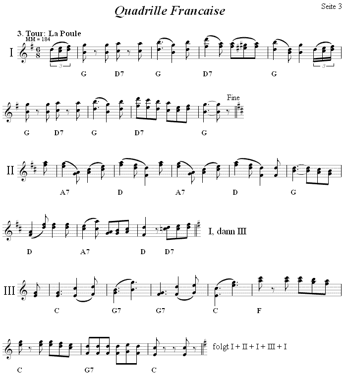 Quadrille Francaise aus Niedersterreich, Seite 3, in zweistimmigen Noten.
Bitte klicken, um die Melodie zu hren.