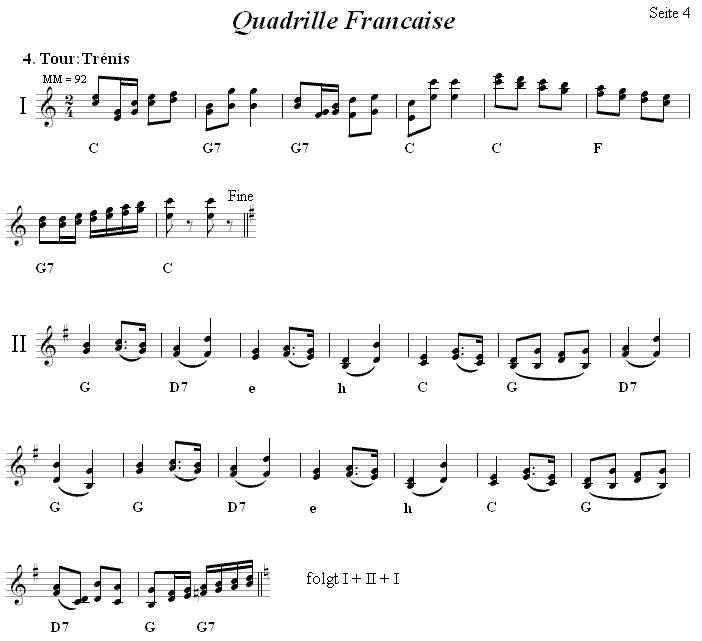 Quadrille Francaise aus Niedersterreich, Seite 4, in zweistimmigen Noten.
Bitte klicken, um die Melodie zu hren.