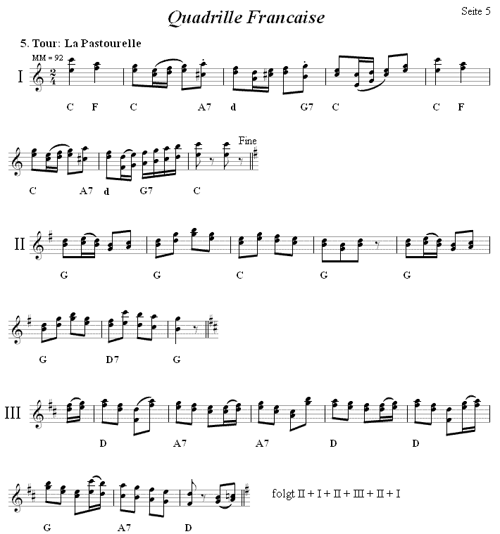 Quadrille Francaise aus Niedersterreich, Seite 5, in zweistimmigen Noten.
Bitte klicken, um die Melodie zu hren.