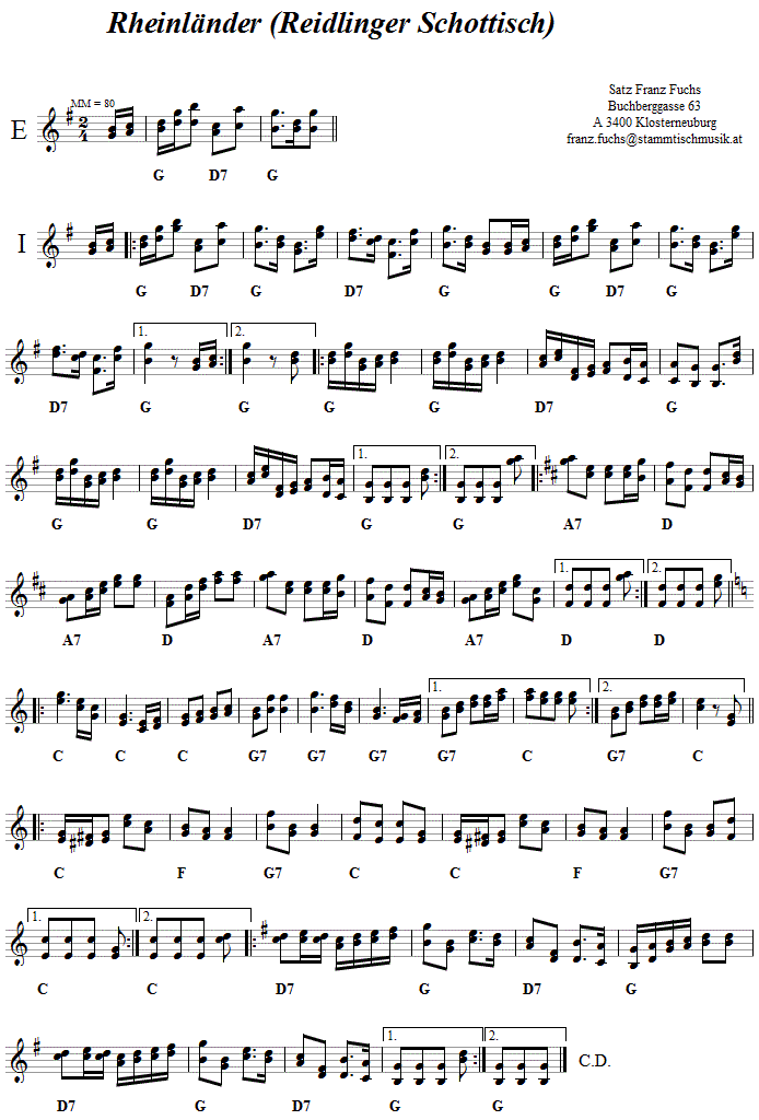 Reidlinger Schottisch (Rheinlnder) in zweistimmigen Noten.
Bitte klicken, um die Melodie zu hren.