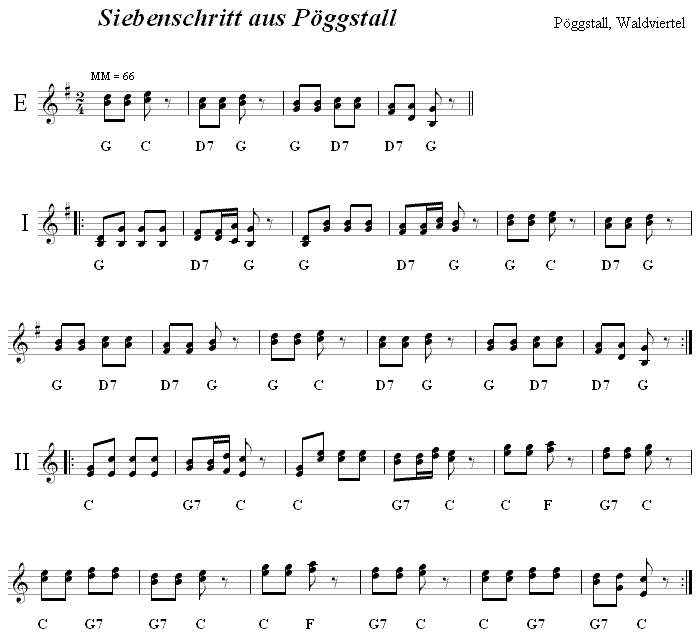 Siebenschritt aus Pggstall  in zweistimmigen Noten. 
Bitte klicken, um die Melodie zu hren.