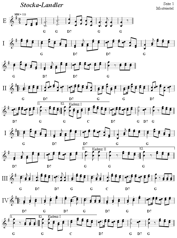 Stockalandler, Seite 1, in zweistimmigen Noten. 
Bitte klicken, um die Melodie zu hren.