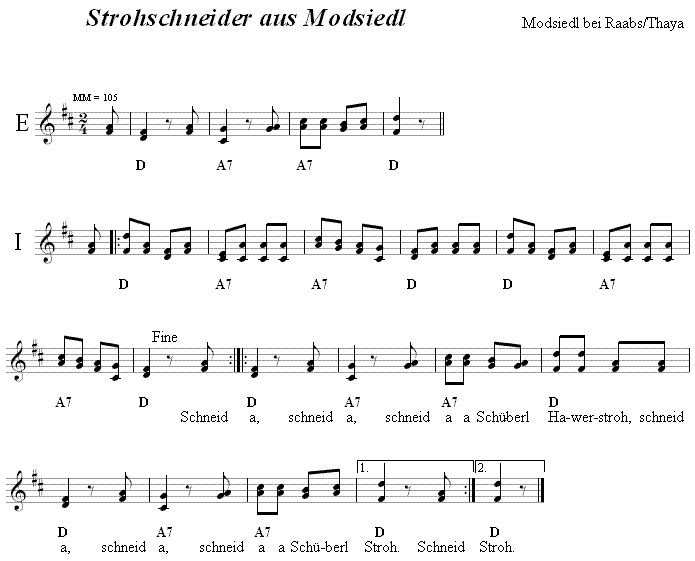 Strohschneider aus Modsiedl in zweistimmigen Noten. 
Bitte klicken, um die Melodie zu hren.