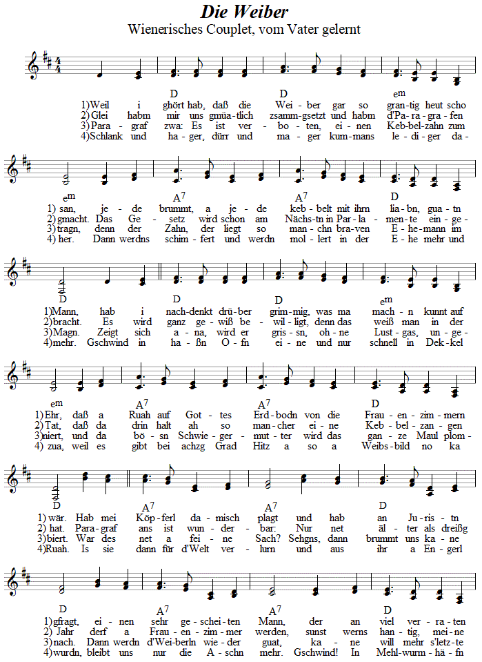 Weil i ghört hab, dass die Weiber gar so hantig heut scho san, zweistimmiges Lied, Seite 1. 
Bitte klicken, um die Melodie zu hören.