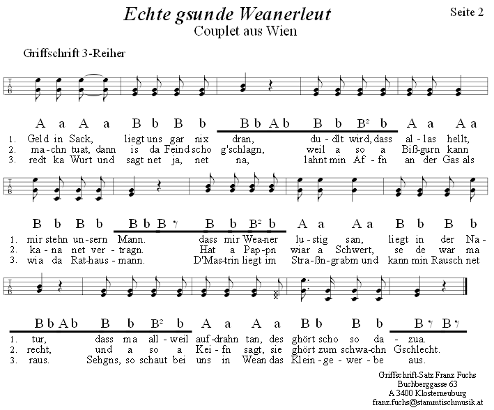 Echte gsunde Weanerleut, zweistimmiges Lied in Griffschrift fr Steirische Harmonika, Seite 2