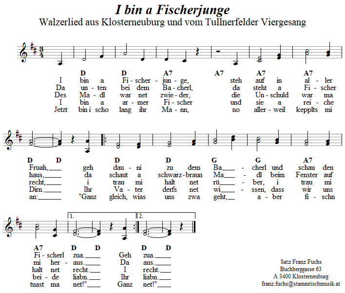 I bin a Fischerjunge, zweistimmiges Lied.
Bitte klicken, um die Melodie zu hren.