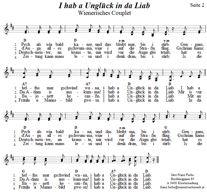 I hab a Unglck in da Liab, zweistimmiges Couplet, Seite 2. 
Bitte klicken, um die Melodie zu hren.