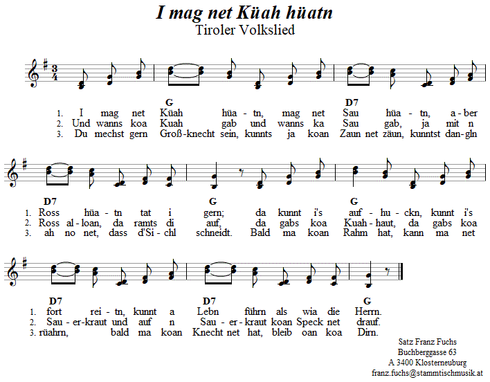 I mag net Kah hatn, zweistimmiges Lied. 
Bitte klicken, um die Melodie zu hren.