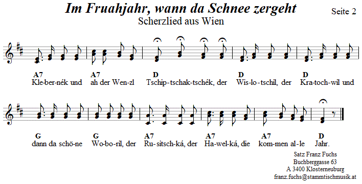 Im Fruahjahr, wann da Schnee zergeht, zweistimmiges Lied, Seite 2