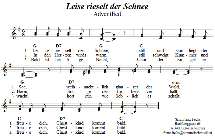 Leise rieselt der Schnee, Adventlied in zweistimmigen Noten. 
Bitte klicken, um die Melodie zu hren.