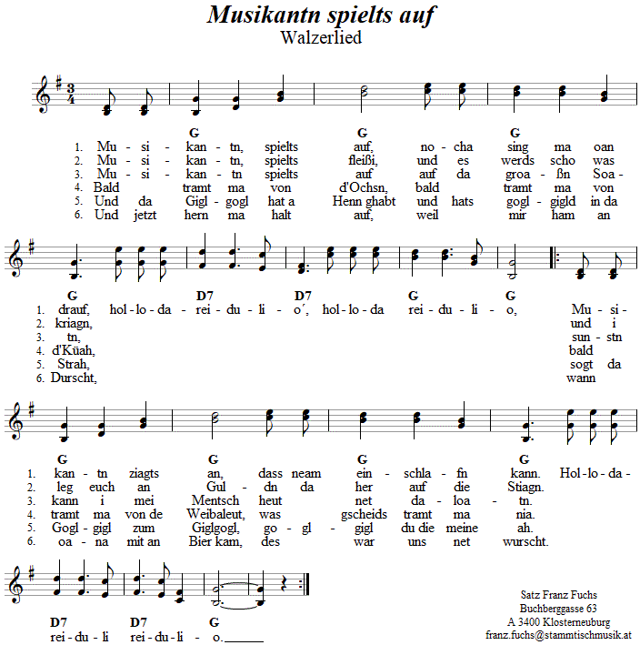 Musikantn spielts auf, Lied in zweistimmigen Noten. 
Bitte klicken, um die Melodie zu hren.