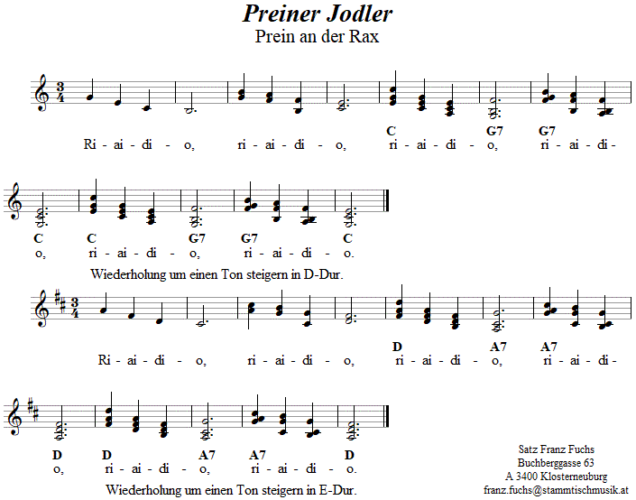 Der Preiner Jodler. 
Bitte klicken, um die Melodie zu hren.