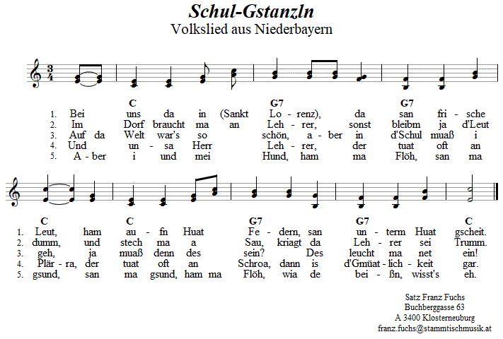 Schul-Gstanzln in zweistimmigen Noten. 
Bitte klicken, um die Melodie zu hren.