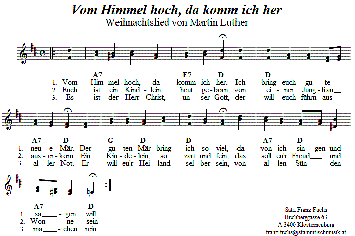 Vom Himmel hoch, da komm ich her, zweistimmiges Lied. 
Bitte klicken, um die Melodie zu hren.