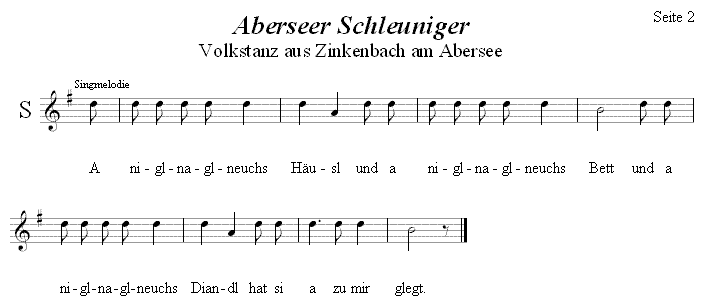 Aberseer Schleuniger Singmelodie in einstimmigen Noten. 
Bitte klicken, um die Melodie zu hören.