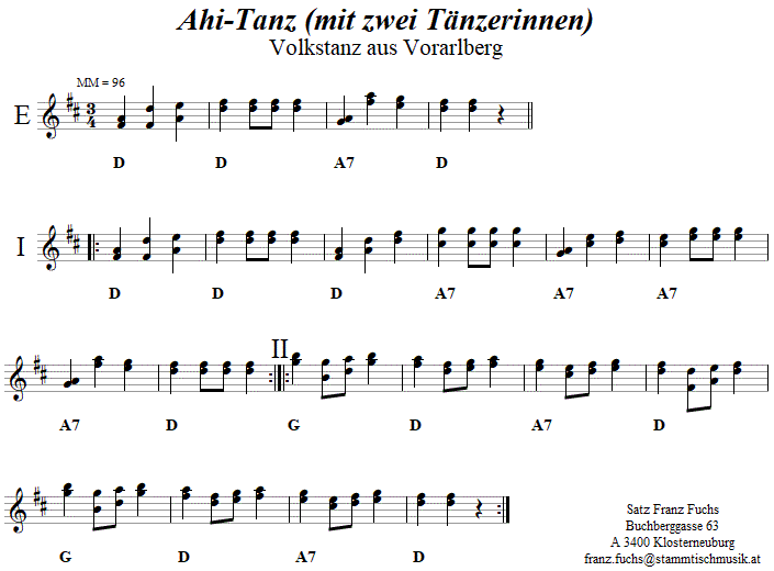 Ahi-Tanz mit 2 Tnzerinnen, in zweistimmigen Noten. 
Bitte klicken, um die Melodie zu hren.