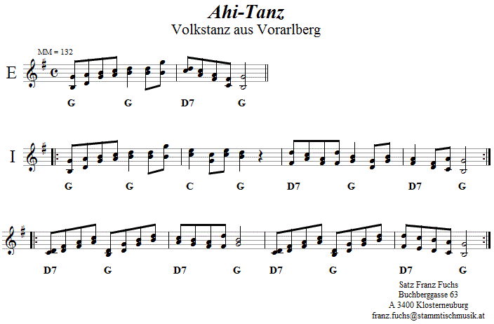 Ahi-Tanz zu zweit in zweistimmigen Noten. 
Bitte klicken, um die Melodie zu hren.