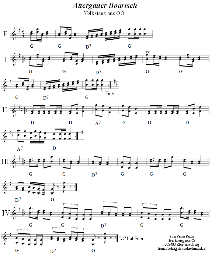 Attergauer Boarisch in zweistimmigen Noten. 
Bitte klicken, um die Melodie zu hren.