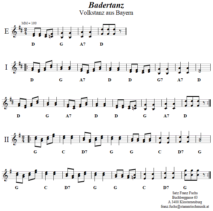 Badertanz in zweistimmigen Noten. 
Bitte klicken, um die Melodie zu hren.