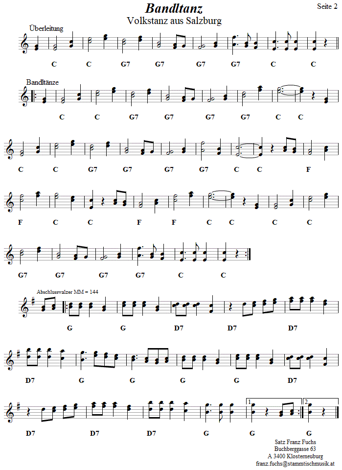 Bandltanz 2 in zweistimmigen Noten. 
Bitte klicken, um die Melodie zu hren.