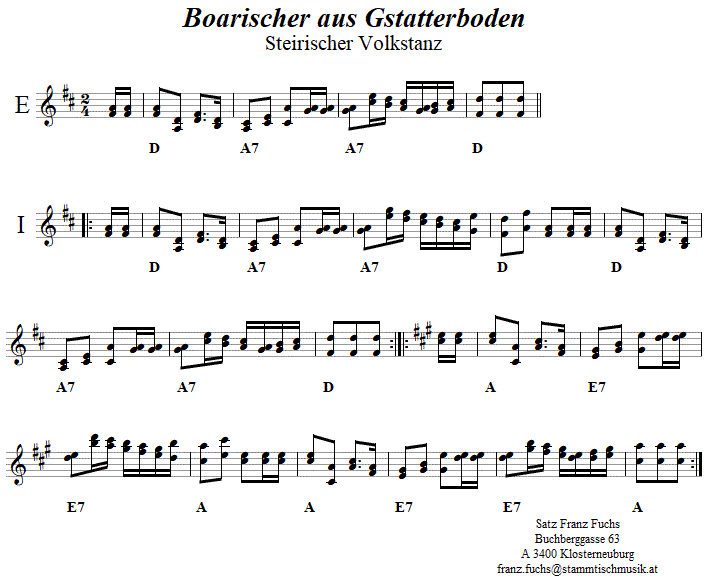 Boarischer aus Gstatterboden in zweistimmigen Noten.
Bitte klicken, um die Melodie zu hren.