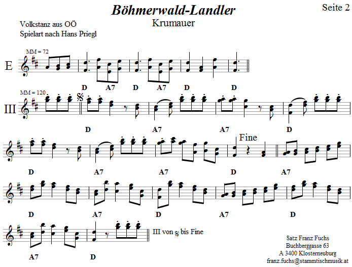 Böhmerwaldlandler 2 in zweistimmigen Noten. 
Bitte klicken, um die Melodie zu hören.