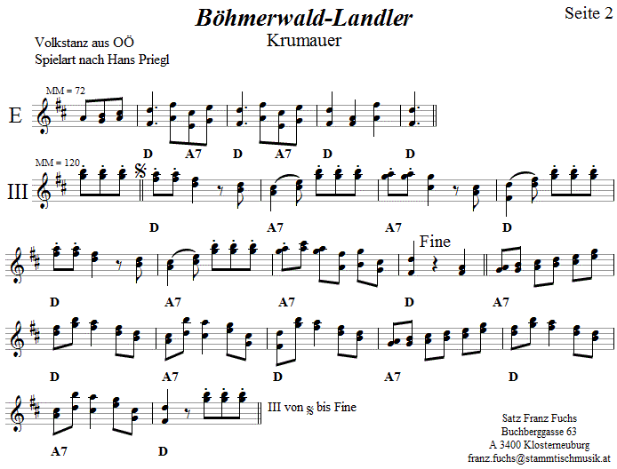 Bhmerwaldlandler 2 in zweistimmigen Noten. 
Bitte klicken, um die Melodie zu hren.
