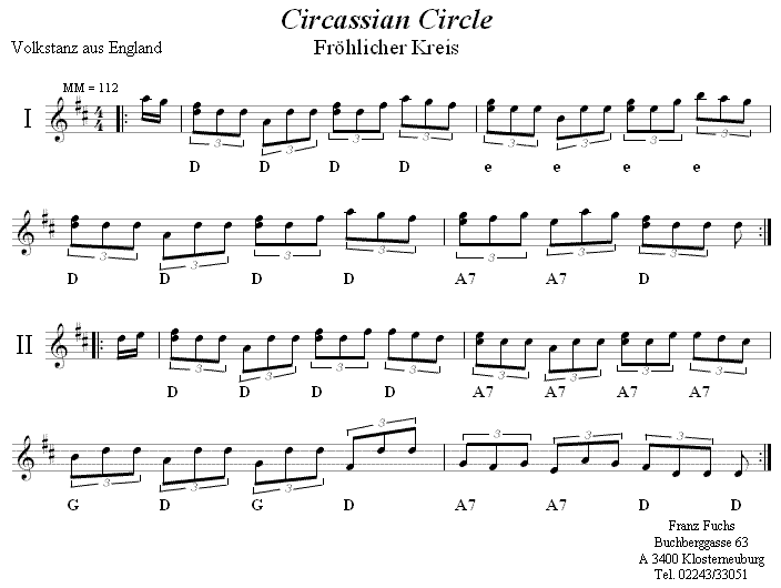 Fröhlicher Kreis (Circassian Circle) in zweistimmigen Noten. 
Bitte klicken, um die Melodie zu hören.