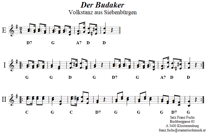 Der Budaker in zweistimmigen Noten. 
Bitte klicken, um die Melodie zu hren.