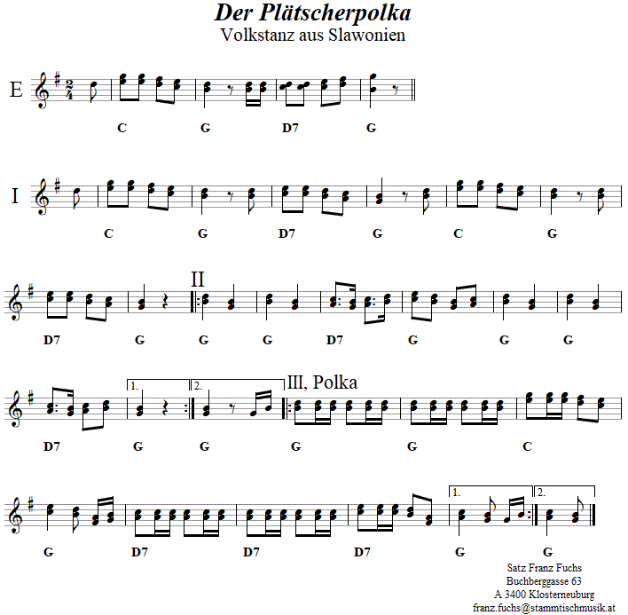 Der Pltscherpolka in zweistimmigen Noten. 
Bitte klicken, um die Melodie zu hren.