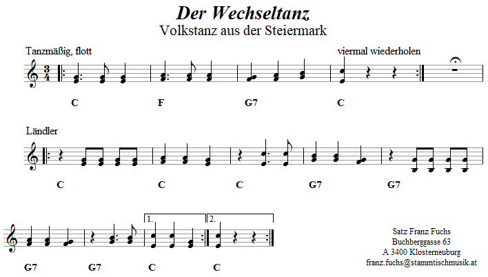 Der Wechseltanz in zweistimmigen Noten. 
Bitte klicken, um die Melodie zu hren.