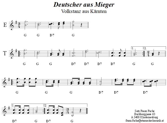 Der Deutsche Umgang in zweistimmigen Noten. 
Bitte klicken, um die Melodie zu hren.