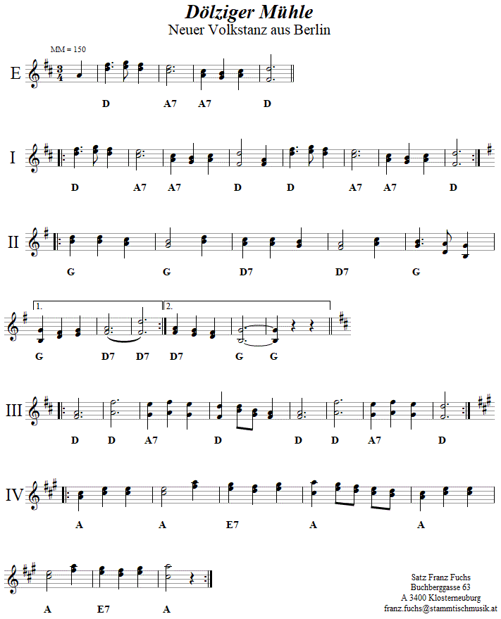 Dlziger Mhle in zweistimmigen Noten. 
Bitte klicken, um die Melodie zu hren.