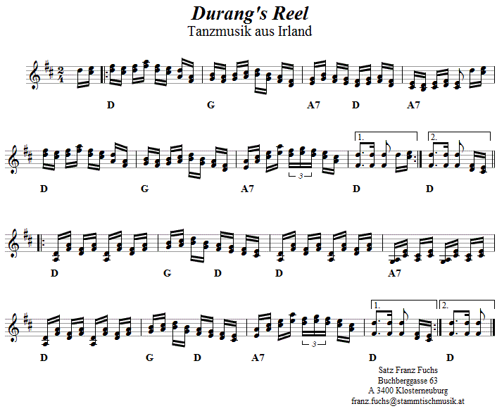 Durang's Reel (Virginia Reel) in zweistimmigen Noten. 
Bitte klicken, um die Melodie zu hören.