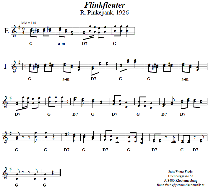 Flinkfleuter in zweistimmigen Noten. 
Bitte klicken, um die Melodie zu hren.