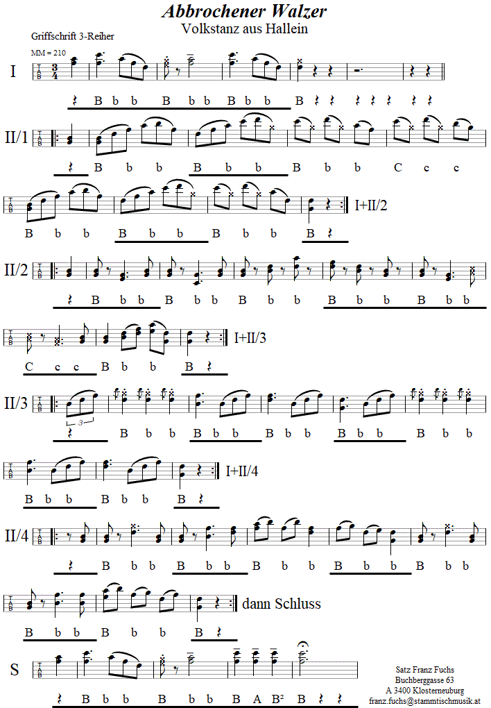 Abbrochener Walzer in Griffschrift fr Steirische Harmonika. 
Bitte klicken, um die Melodie zu hren.