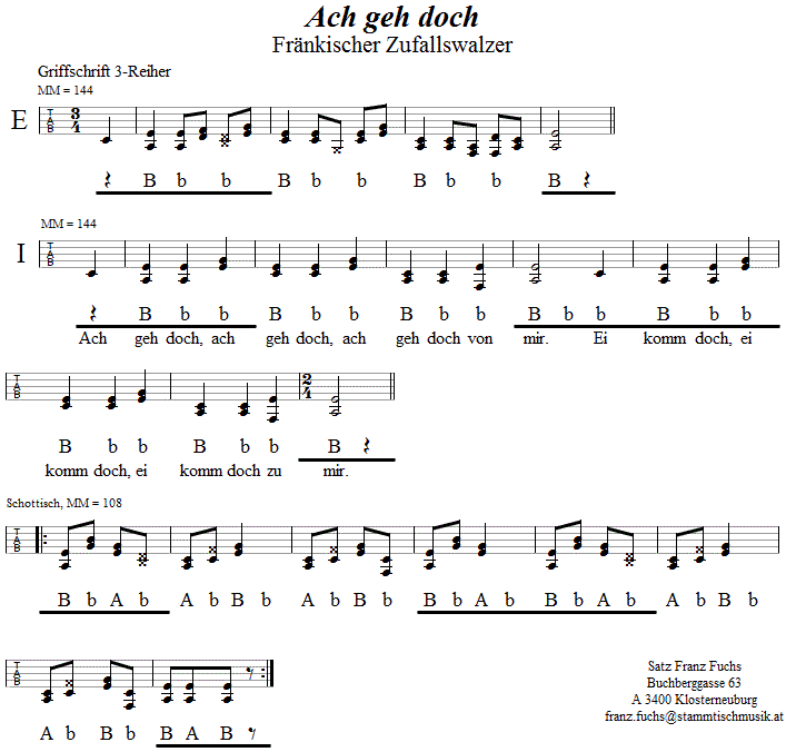 Ach geh doch in Griffschrift fr Steirische Harmonika. 
Bitte klicken, um die Melodie zu hren.