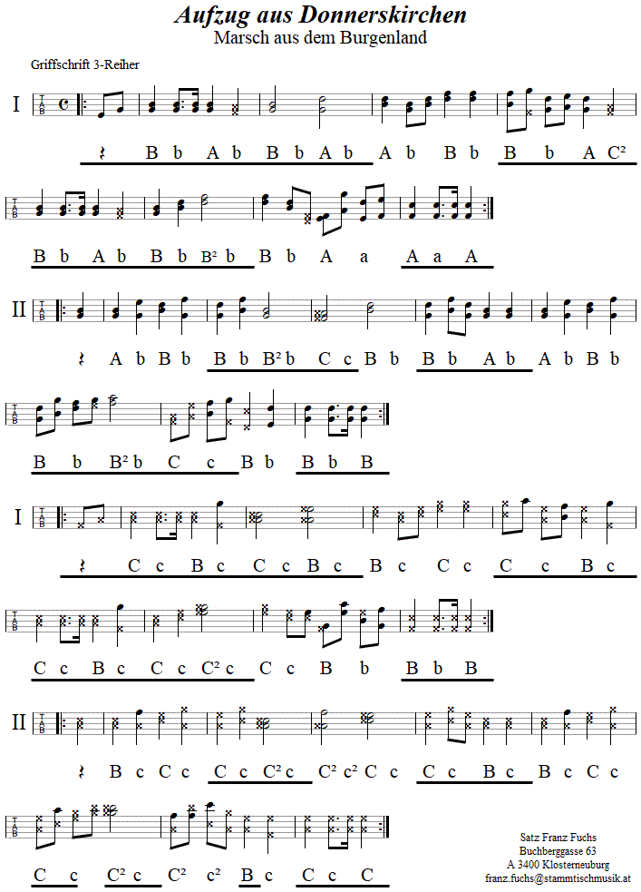 Aufzug aus Donnerskirchen, in Griffschrift fr Steirische Harmonika. 
Bitte klicken, um die Melodie zu hren.