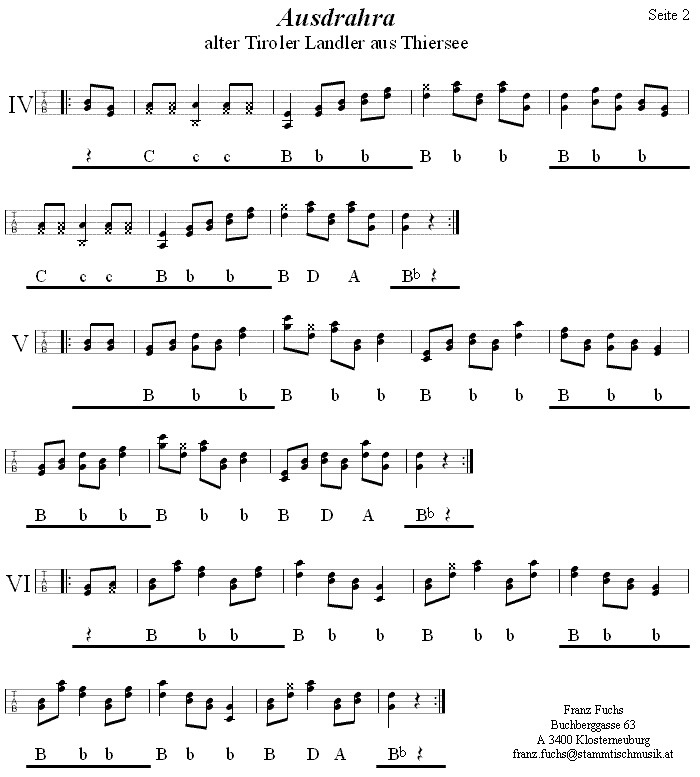 Ausdrahra 2 in Griffschrift für Steirische Harmonika. 
Bitte klicken, um die Melodie zu hören.