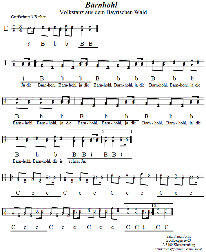 Brnhhl in Griffschrift fr Steirische Harmonika. 
Bitte klicken, um die Melodie zu hren.