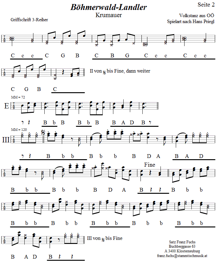 Bhmerwaldlandler 2 in Griffschrift fr steirische Harmonika. 
Bitte klicken, um die Melodie zu hren.