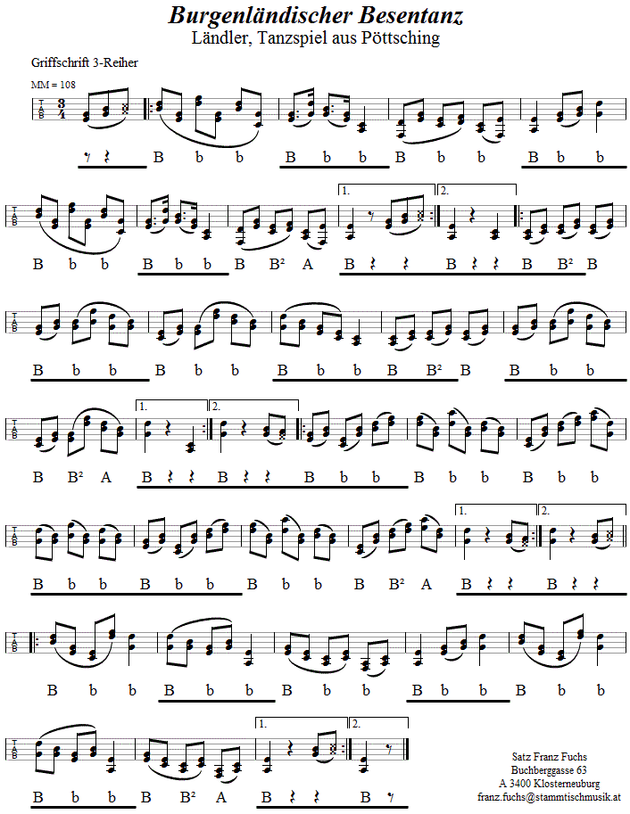 Burgenländischer Besentanz in Griffschrift für Steirische Harmonika. 
Bitte klicken, um die Melodie zu hören.