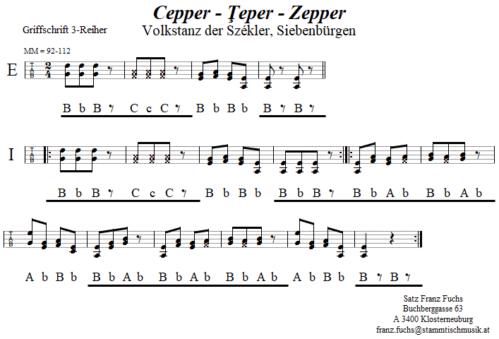 Cepper - Teper - Zepper, in Griffschrift für Steirische Harmonika. 
Bitte klicken, um die Melodie zu hören.