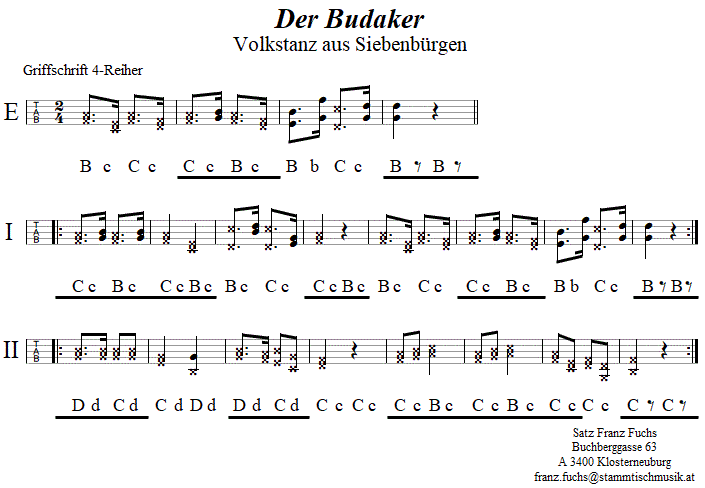 Der Budaker in Griffschrift für Steirische Harmonika. 
Bitte klicken, um die Melodie zu hören.
