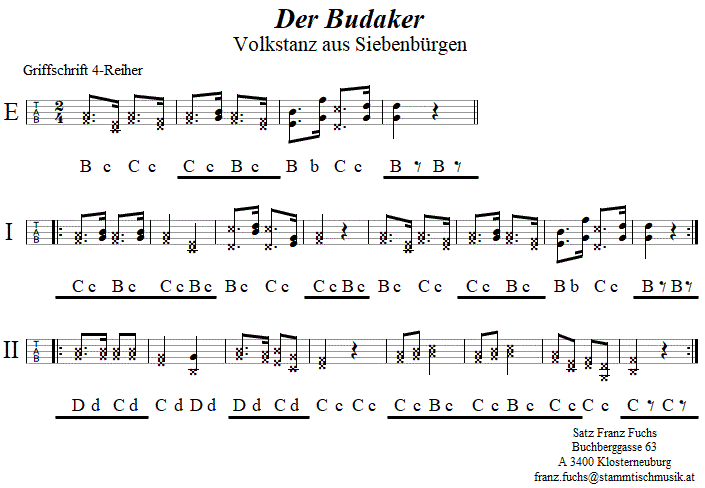 Der Budaker in Griffschrift fr Steirische Harmonika. 
Bitte klicken, um die Melodie zu hren.